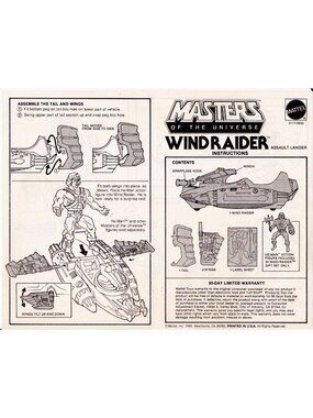 Masters of the Universe Wind Raider Instructions 1982 Mattel USA